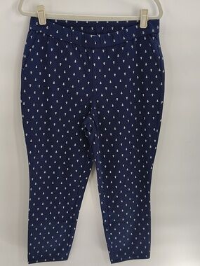 Lemon Way Pull On Pants Size 12P Navy Anchor Print Elastic Waist Pockets